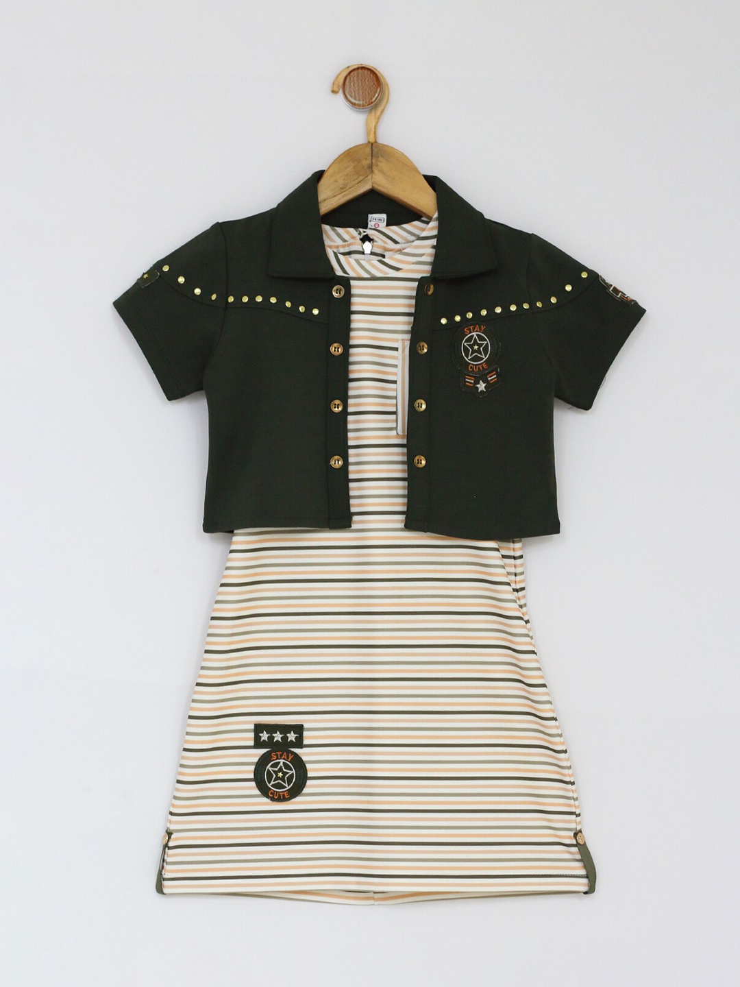 

Peppermint Olive Green Striped Satin A-Line Dress