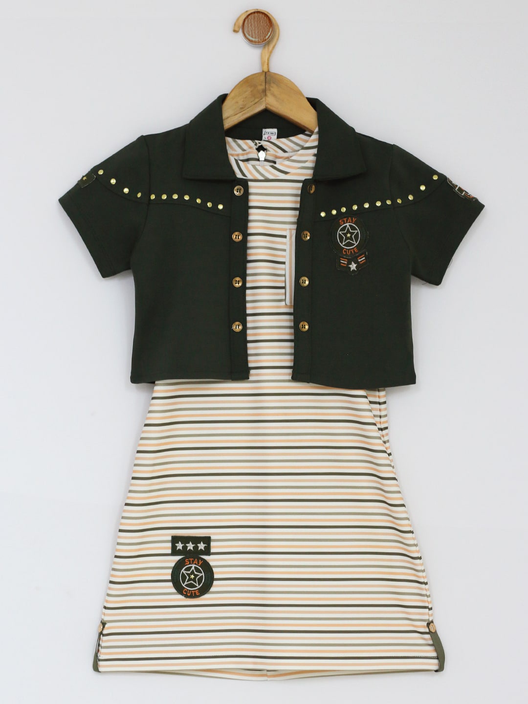 

Peppermint Olive Green Striped Satin A-Line Dress