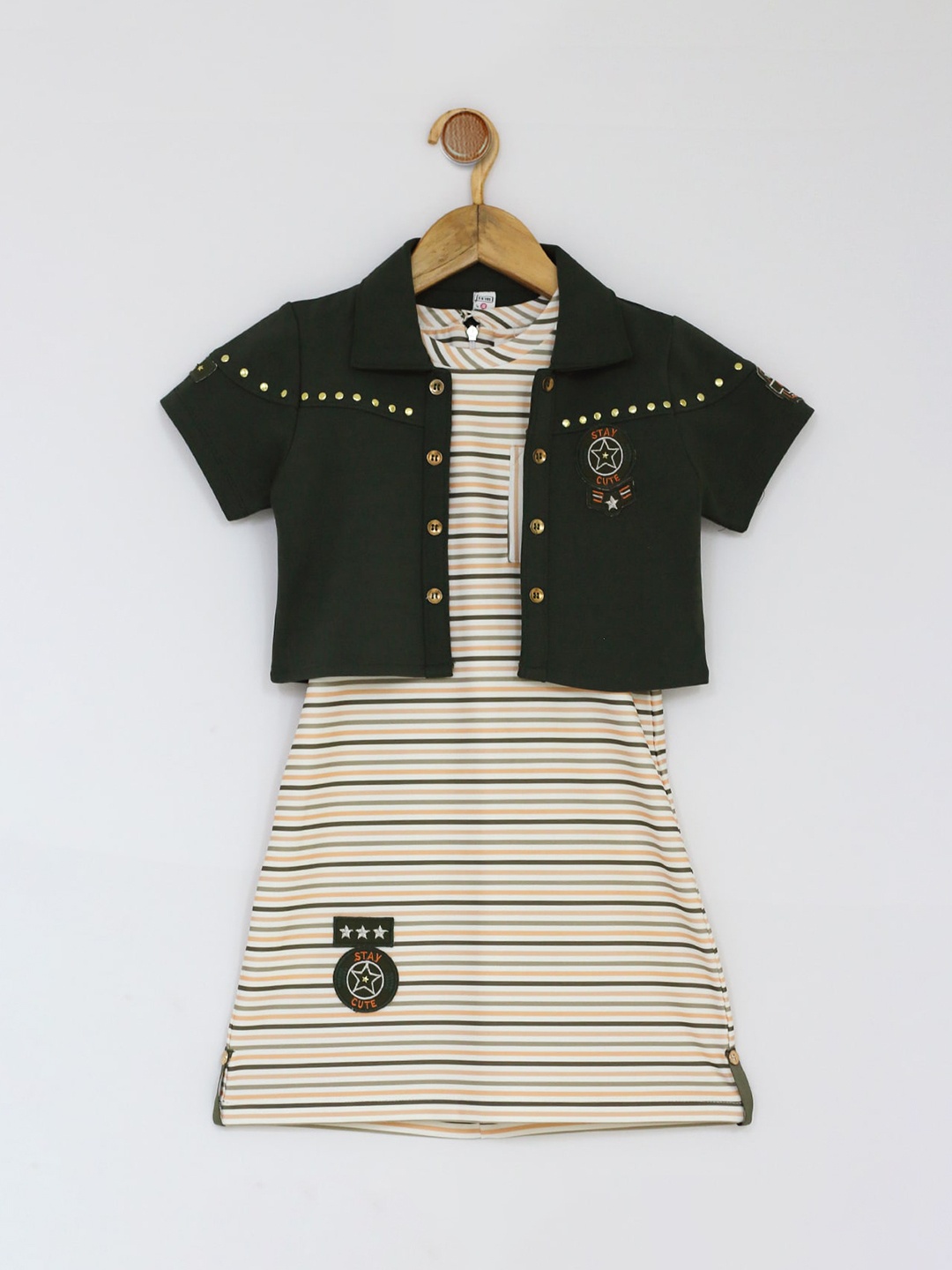 

Peppermint Olive Green Striped Satin A-Line Dress