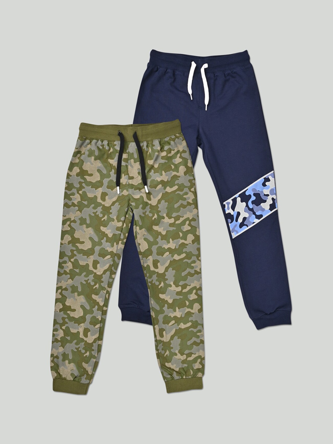 

Zalio Boys Pack of 2 Navy Blue & Olive Printed Cotton Joggers