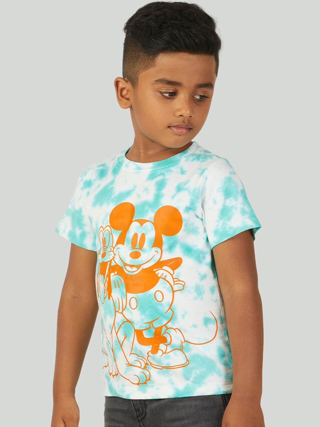 

Zalio Boys White & Blue Mickey Printed T-shirt