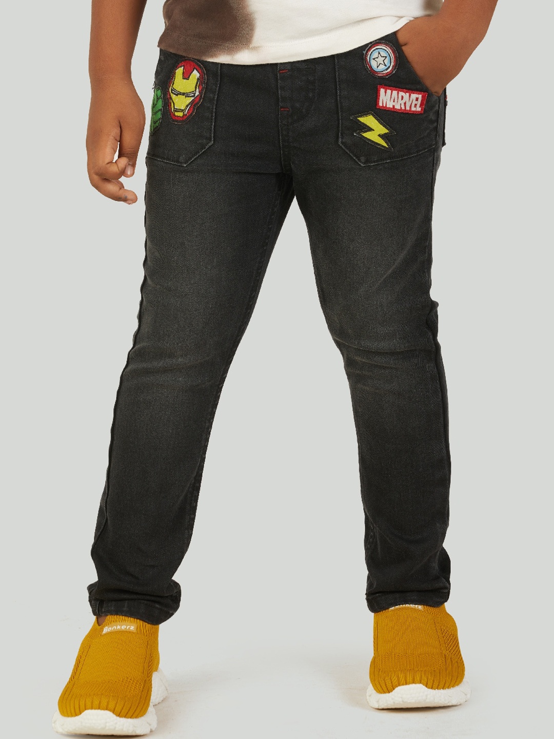 

Zalio Boys Black Iron Man Low Distress Light Fade Jogger Jeans