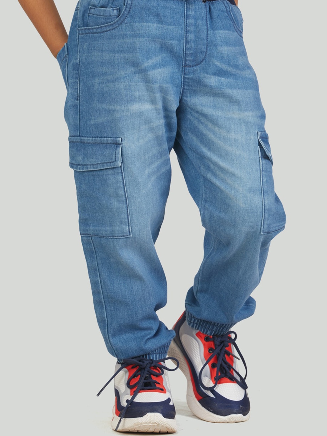 

Zalio Boys Blue Jogger Mildly Distressed Light Fade Jeans