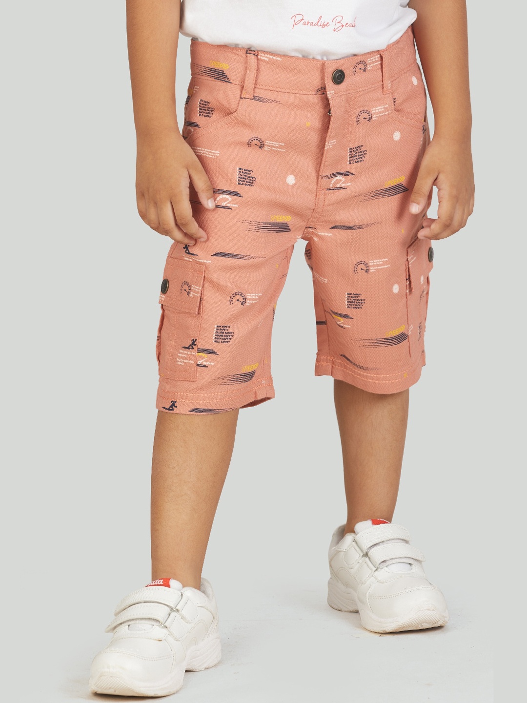 

Zalio Boys Tan Conversational Printed Cargo Shorts