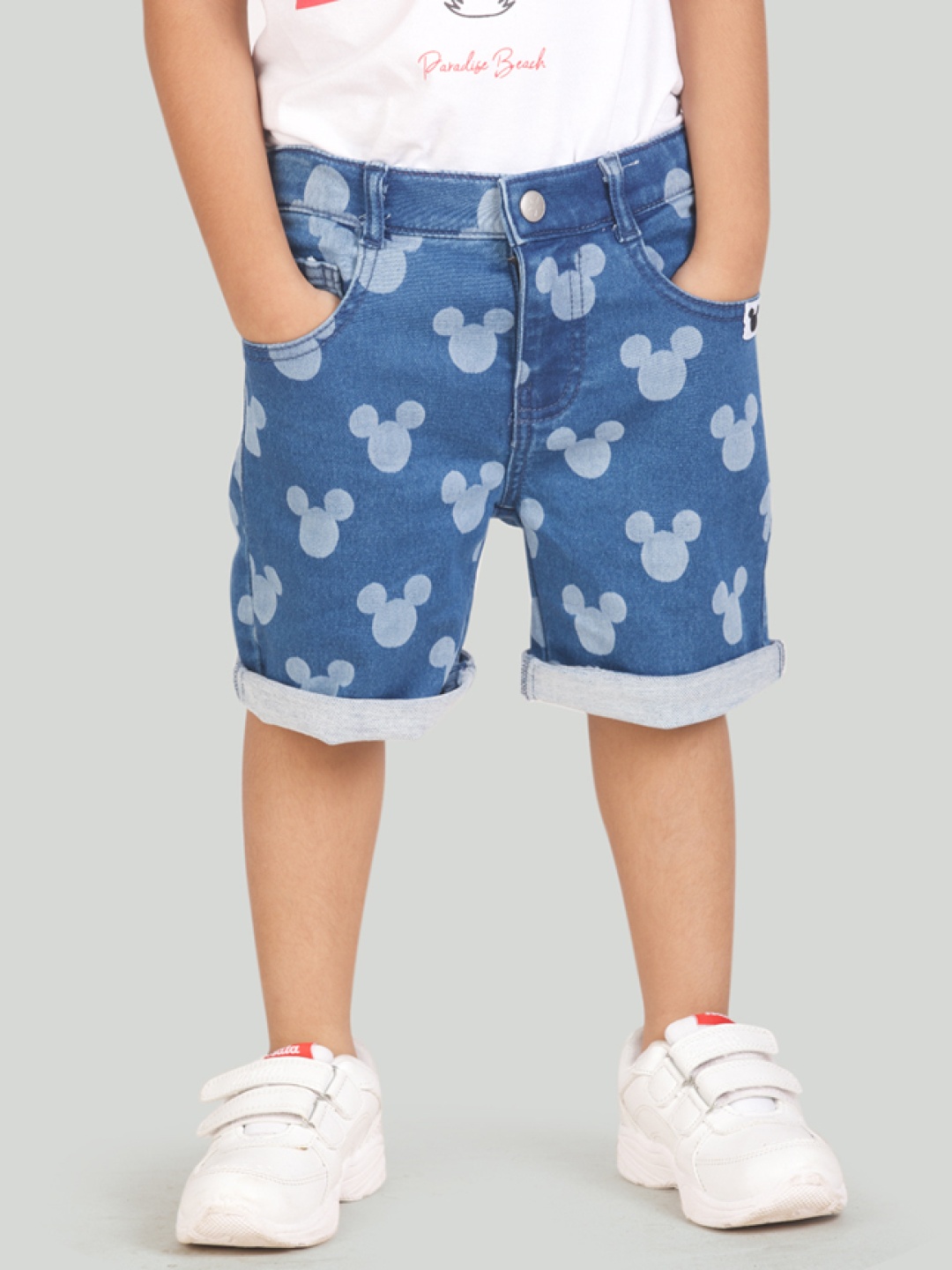 

Zalio Boys Blue Mickey Mouse Printed Denim Shorts
