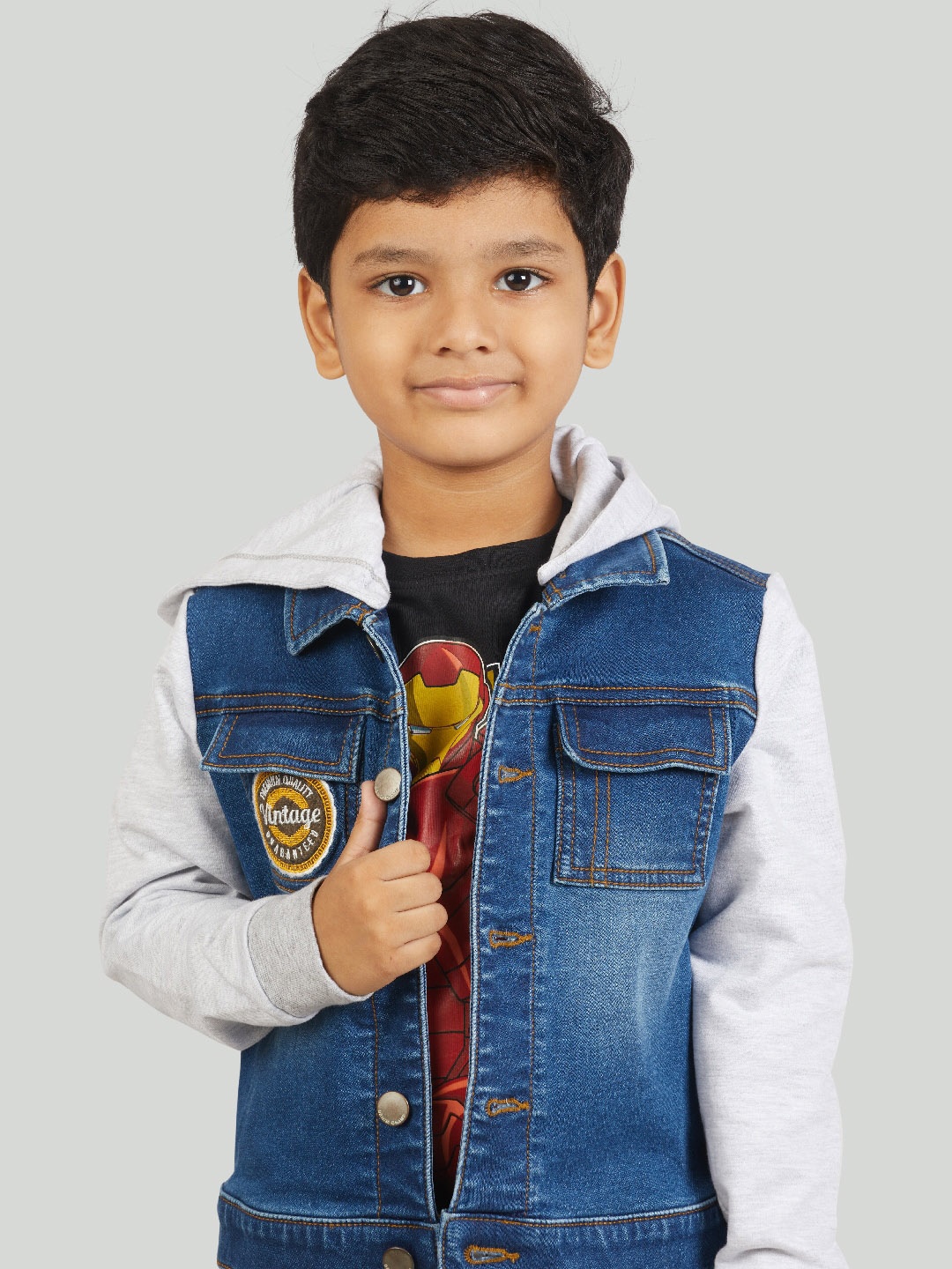 

Zalio Boys Blue Denim Jacket with Patchwork