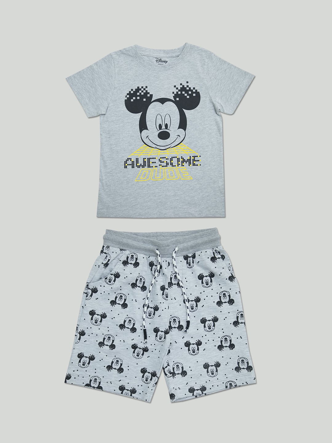 

Zalio Boys Grey Mickey Printed T-shirt with Shorts
