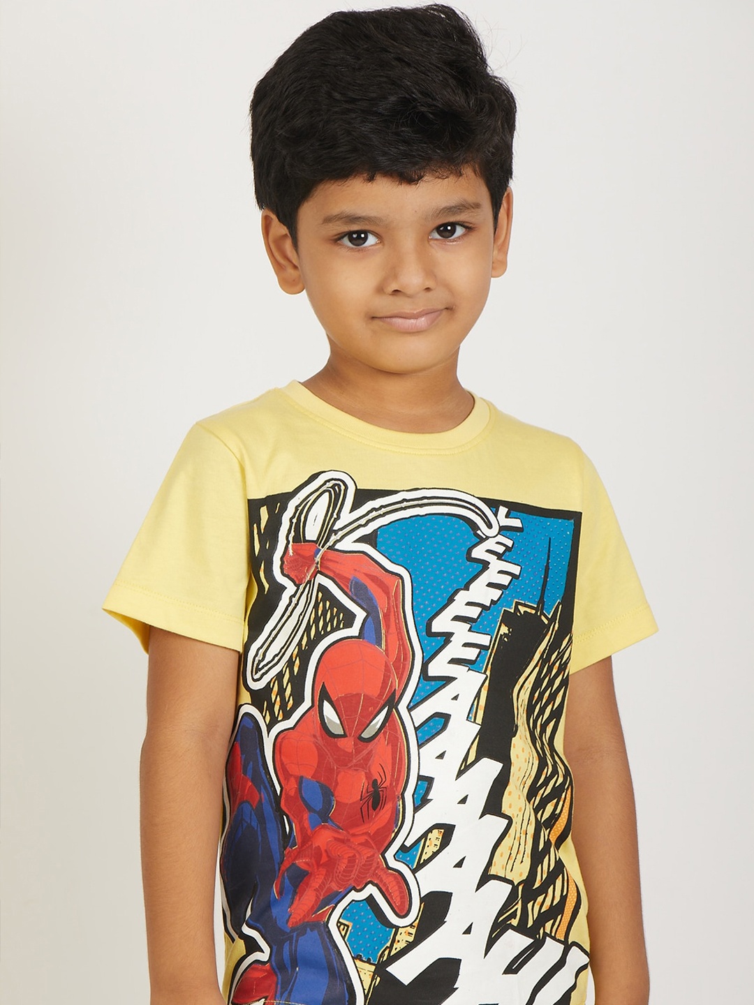 

Zalio Boys Yellow Spiderman Printed T-shirt