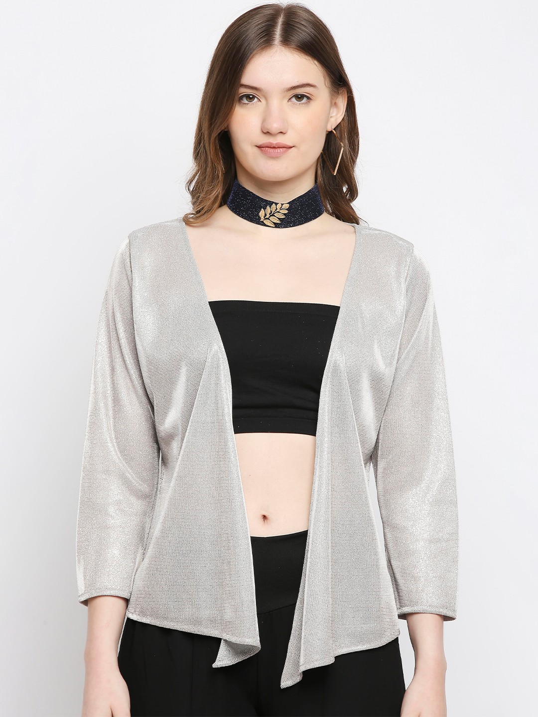 

Ira Soleil Women Silver-Toned Solid Shimmer Party Shrug