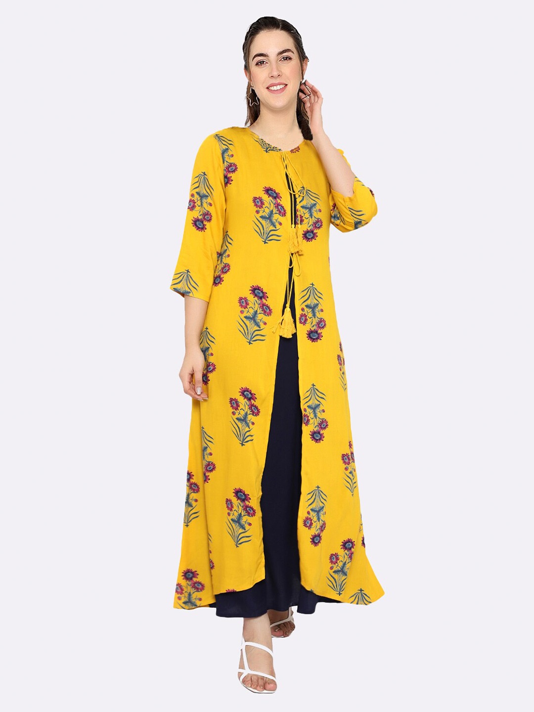 

shashvi Yellow & Yellow Floral Printed Kurti