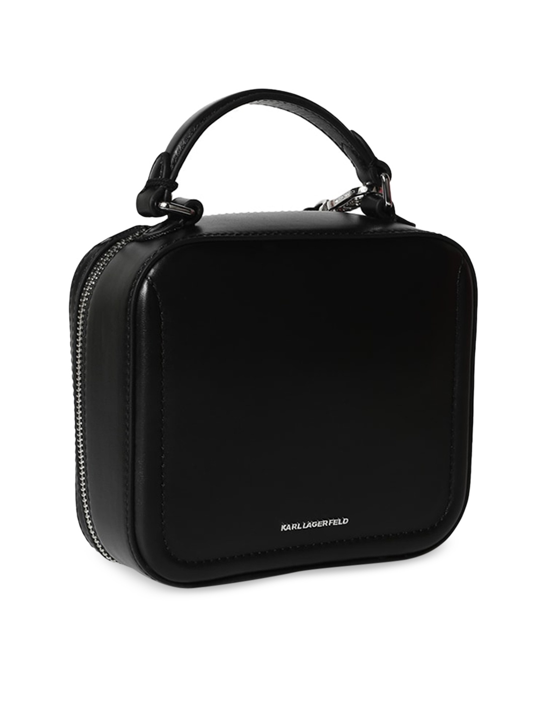 

Karl Lagerfeld Black Textured Leather Structured Sling Bag with Quilted