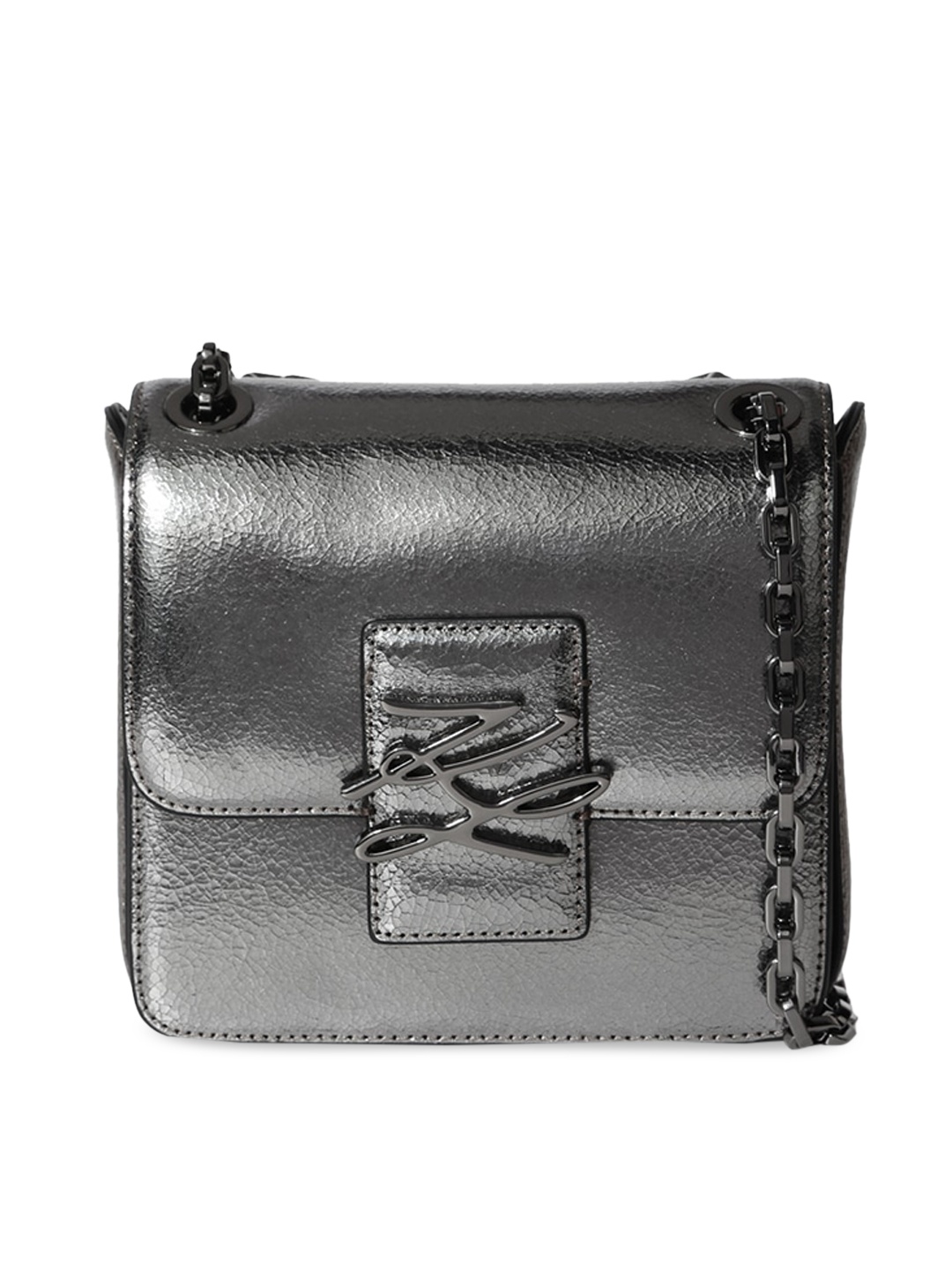 

Karl Lagerfeld Silver-Toned Textured Leather Swagger Sling Bag