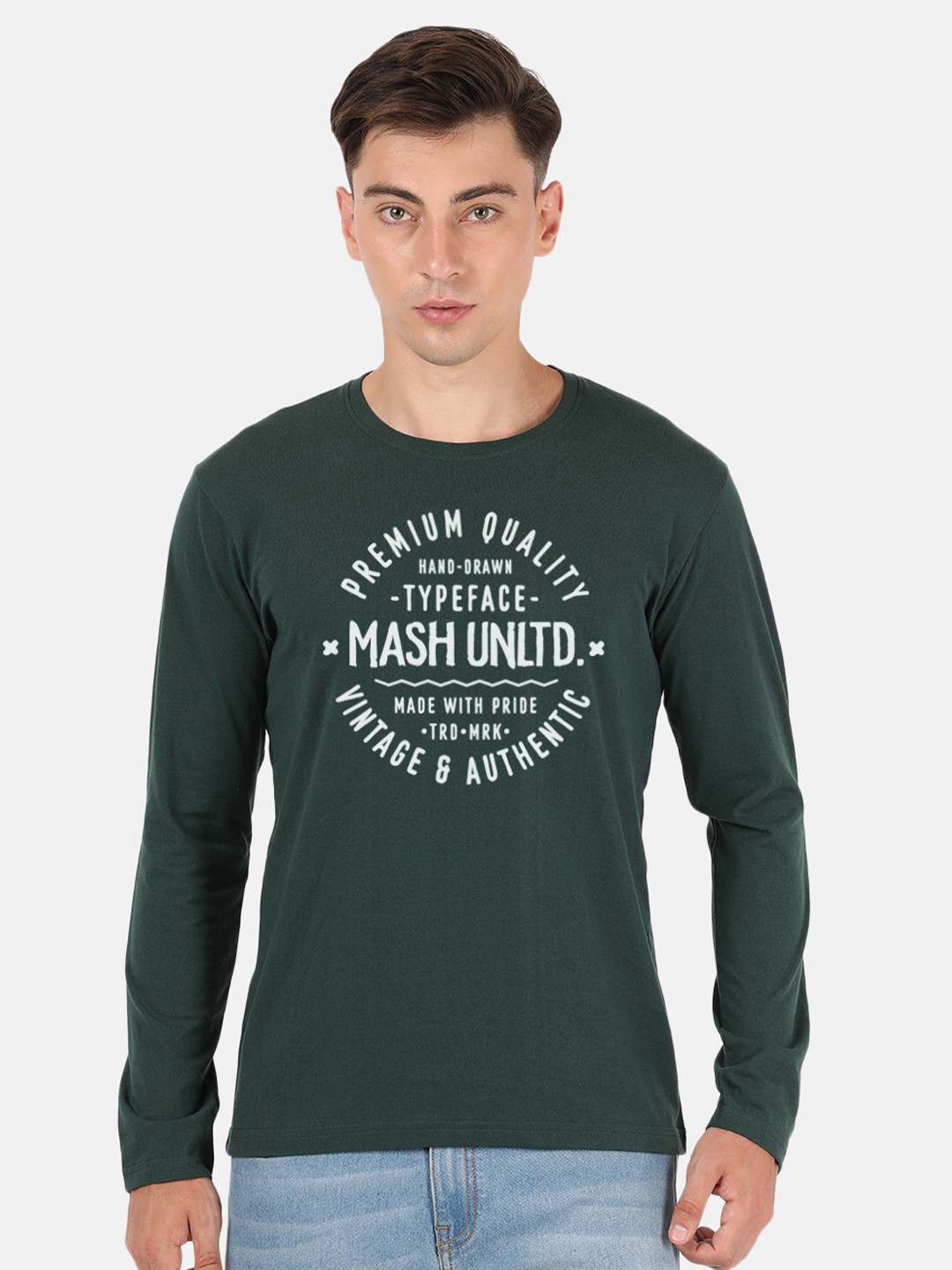 

MASH UNLIMITED Men Green Varsity Printed T-shirt