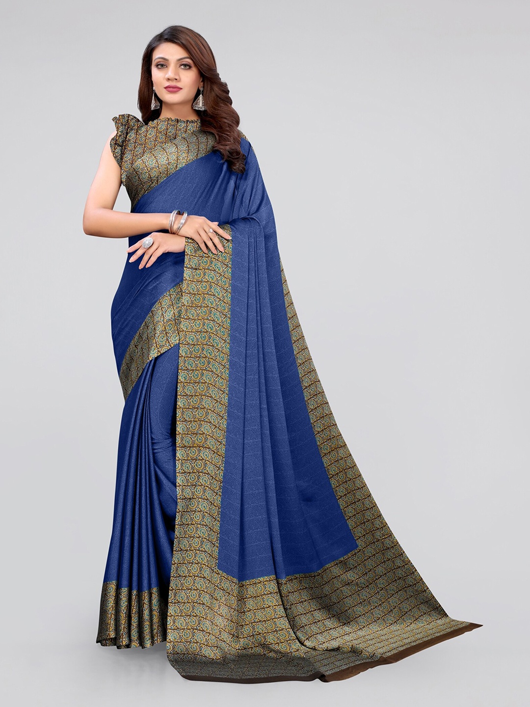 

KALINI Navy Blue & Brown Saree