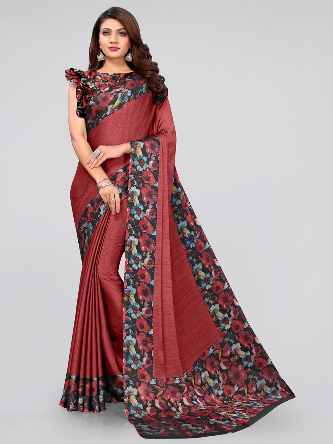 

KALINI Red & Black Saree