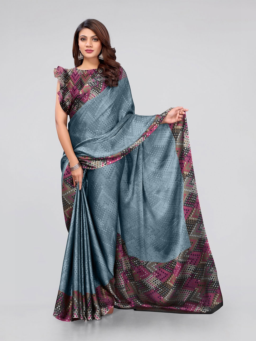 

KALINI Blue & Grey Printed Saree