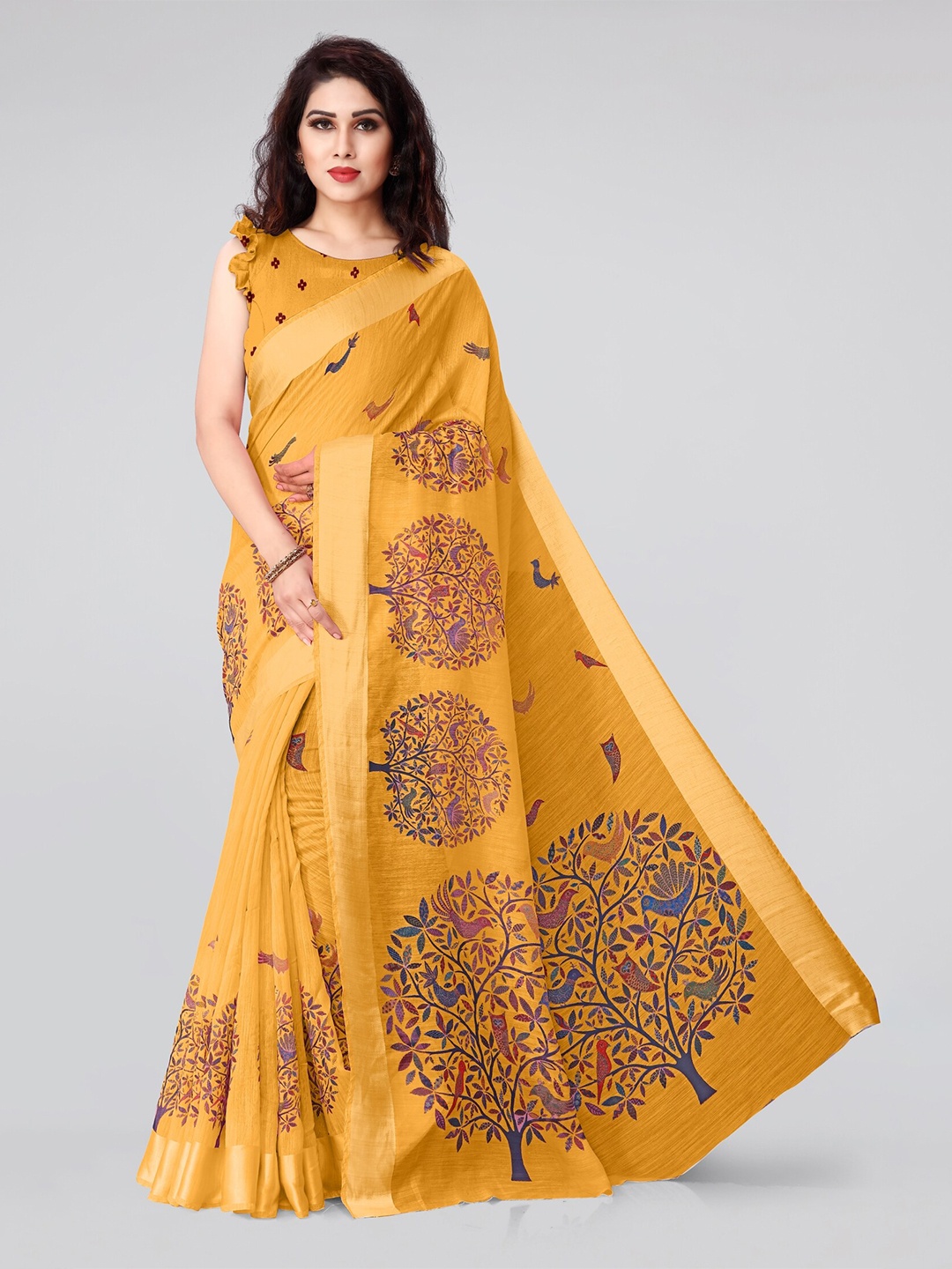 

KALINI Mustard & Purple Ethnic Motifs Saree