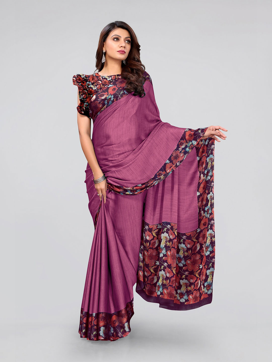 

MIRCHI FASHION Pink & Burgundy Saree