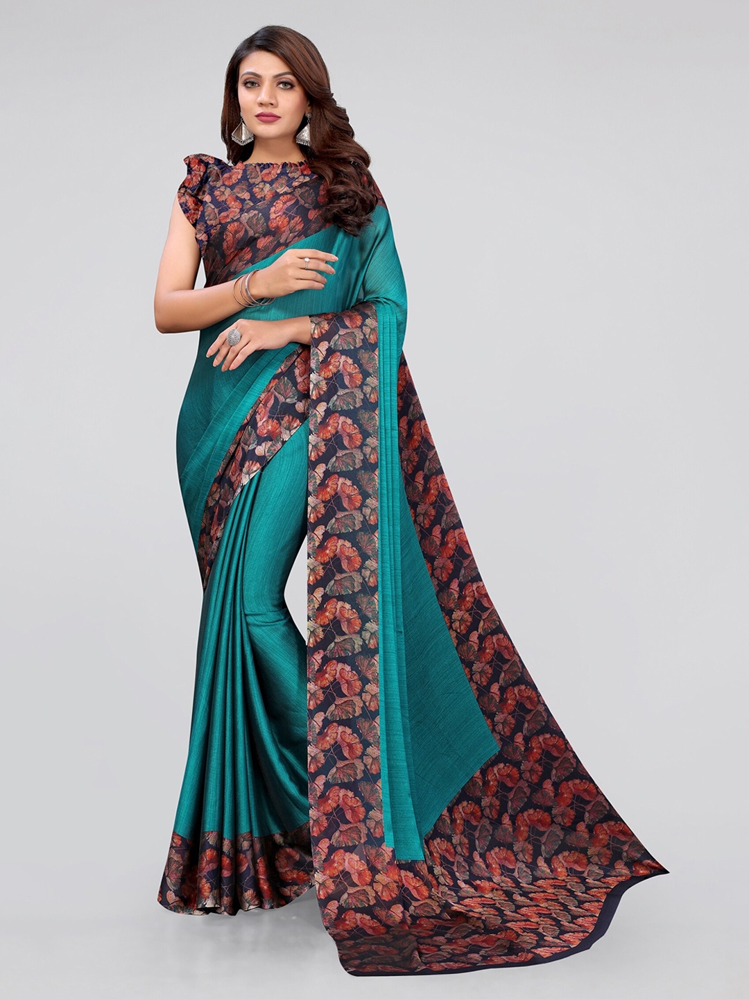 

MIRCHI FASHION Turquoise Blue & Red Saree