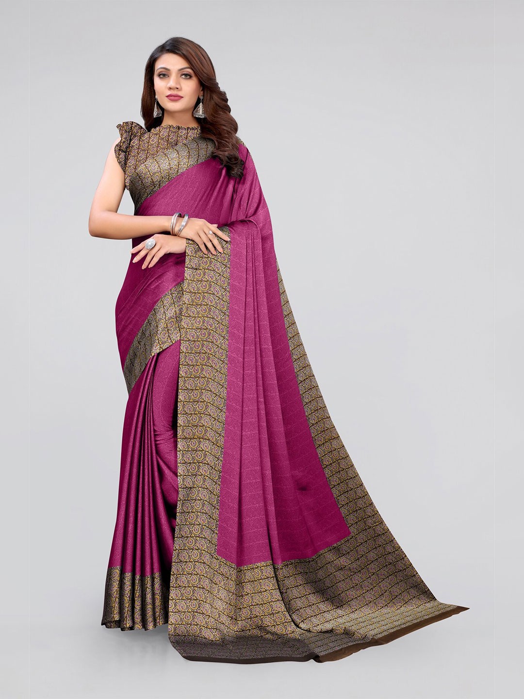 

MIRCHI FASHION Pink & Coffee Brown Saree