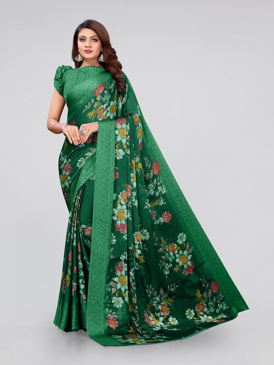 

MIRCHI FASHION Green & White Floral Saree