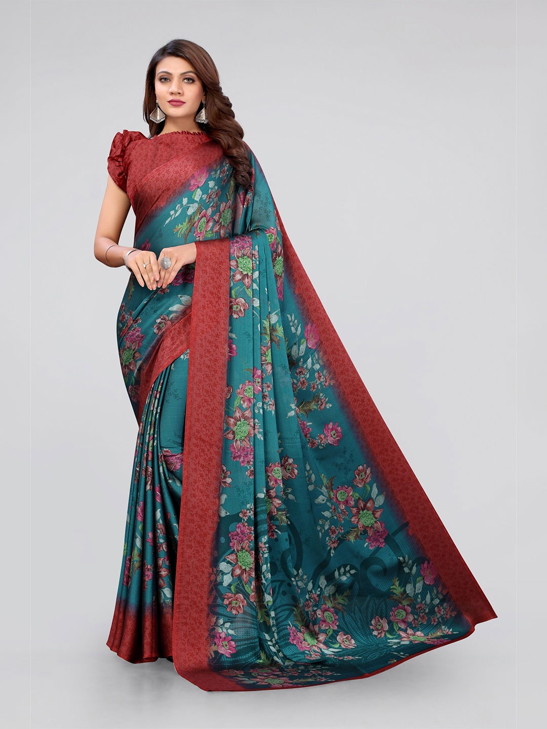 

KALINI Blue & Red Floral Saree