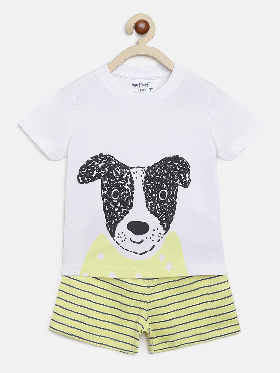 

Nauti Nati Boys White Printed T-shirt with Shorts