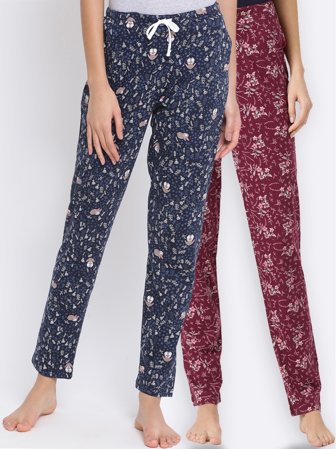

Kanvin Women Pack Of 2 Printed Pure Cotton Lounge Pants, Maroon