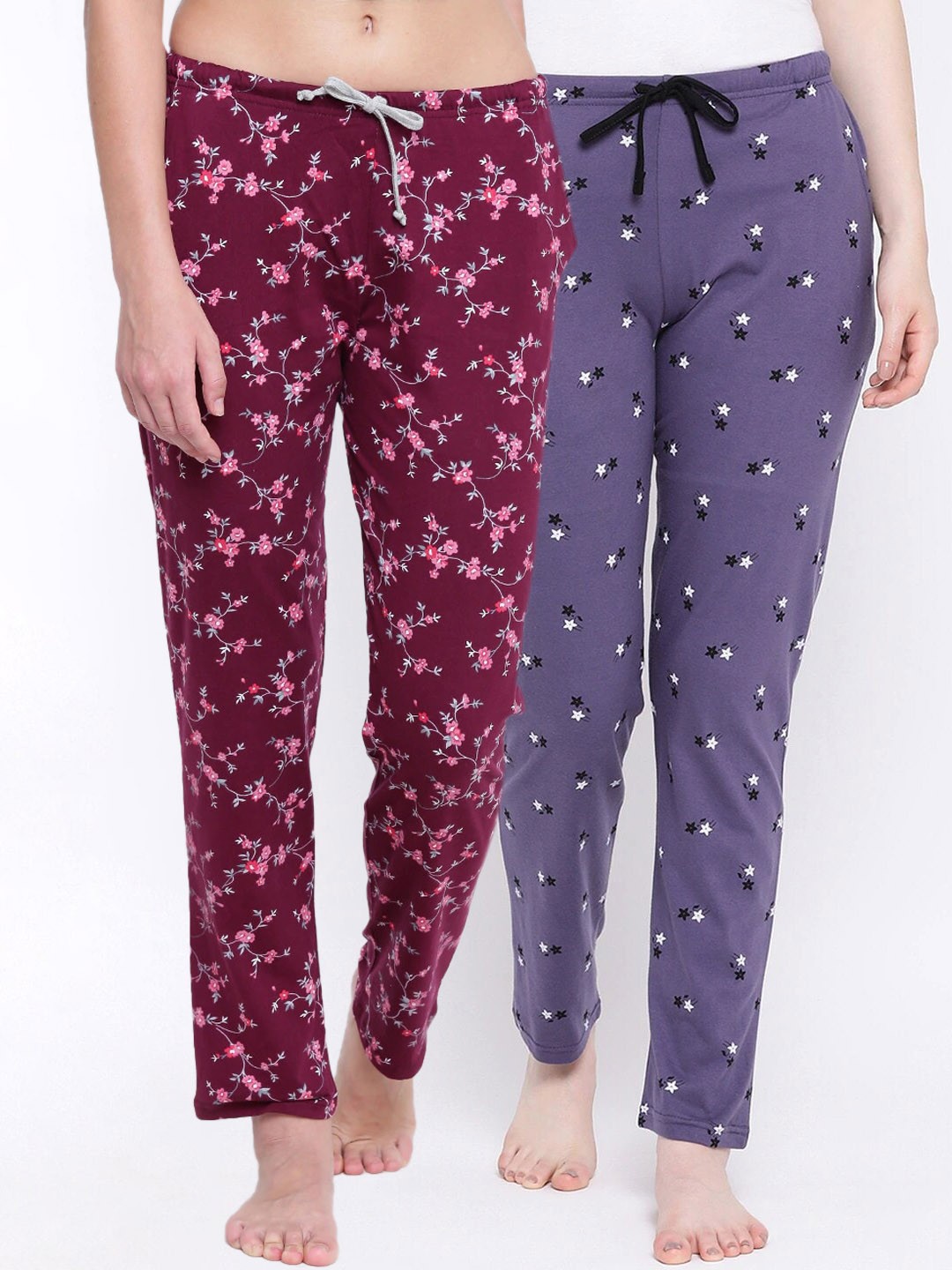 

Kanvin Women Pack Of 2 Printed Pure Cotton Lounge Pants, Maroon