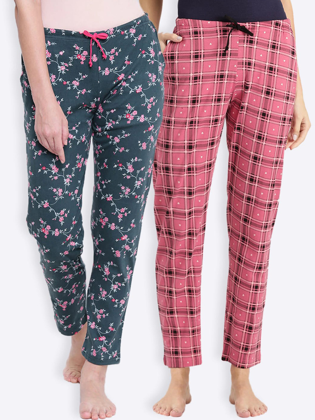 

Kanvin Women Pack Of 2 Printed Pure Cotton Lounge Pants, Green