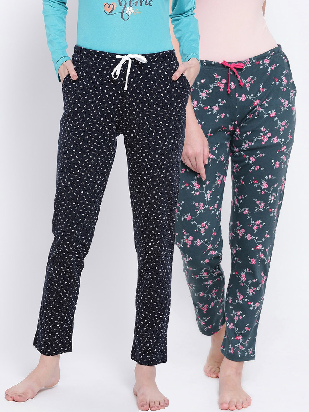 

Kanvin Women Pack Of 2 Printed Pure Cotton Lounge Pants, Green