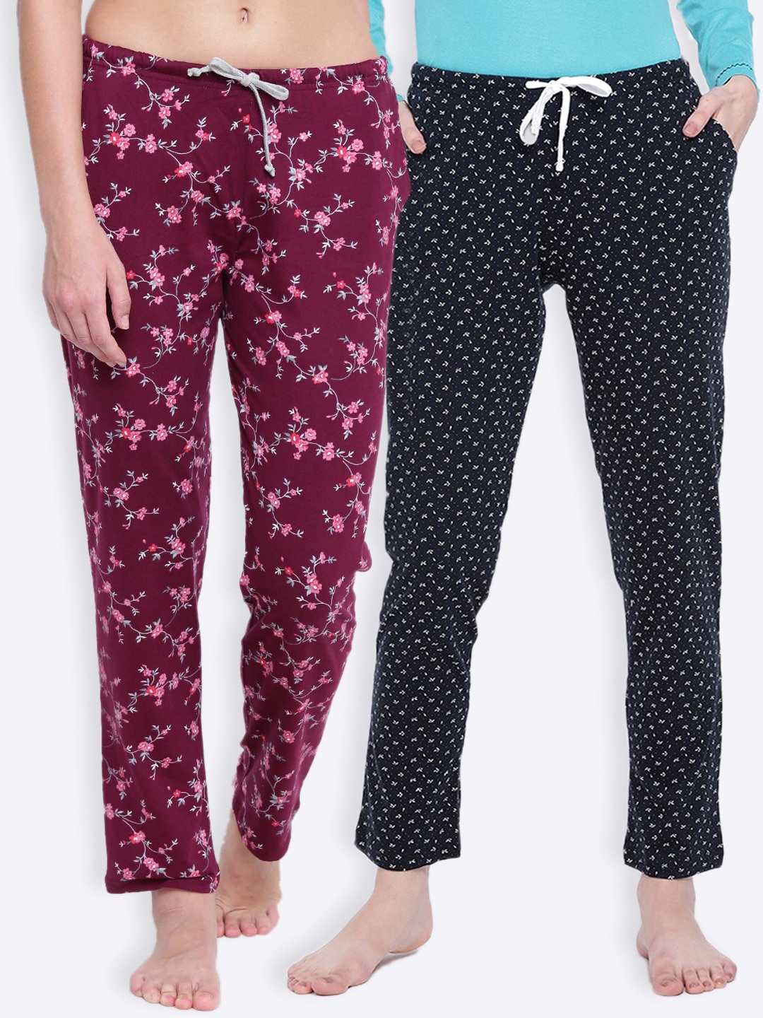 

Kanvin Women Pack of 2 Maroon & Black Printed Cotton Lounge Pants