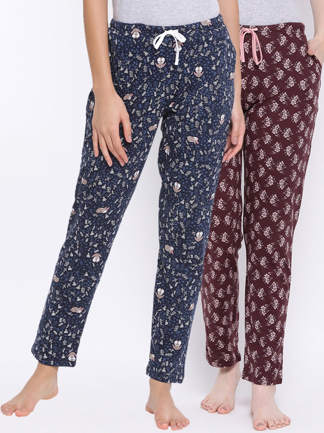 

Kanvin Women Pack Of 2 Printed Pure Cotton Lounge Pants, Brown