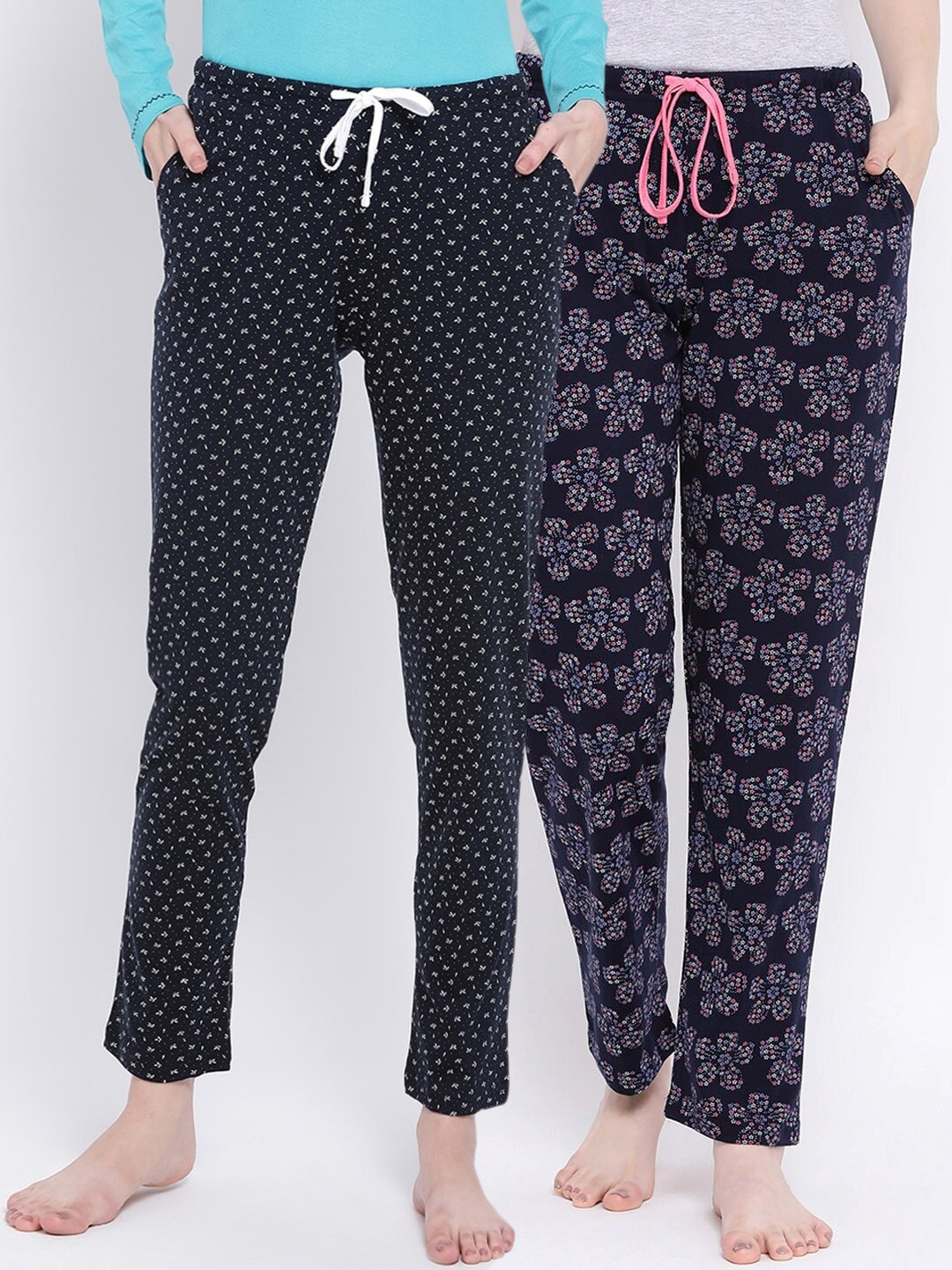 

Kanvin Women Pack of 2 Navy Blue & Black Printed Cotton Lounge Pants