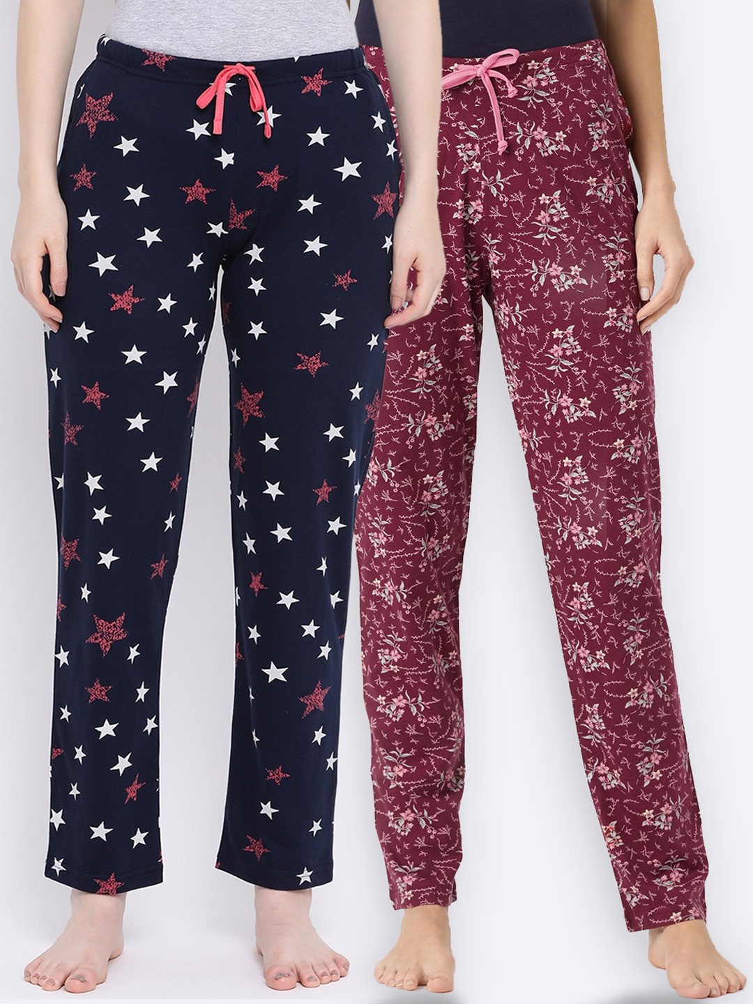 

Kanvin Women Pack Of 2 Printed Pure Cotton Lounge Pants, Maroon