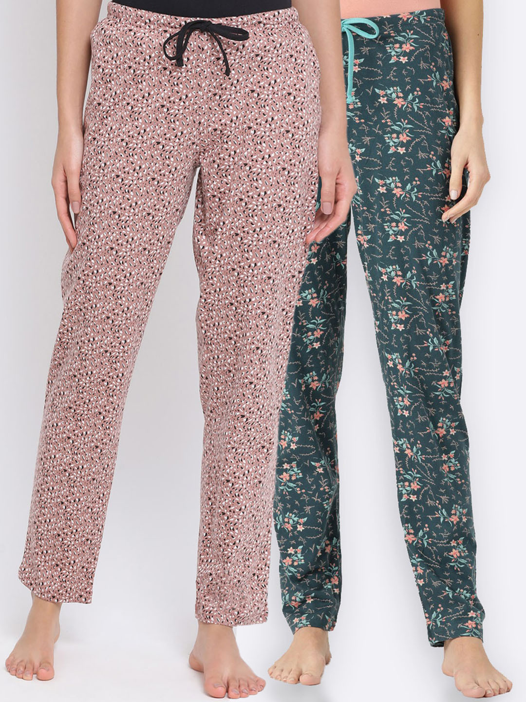

Kanvin Women Pack Of 2 Printed Pure Cotton Lounge Pants, Green