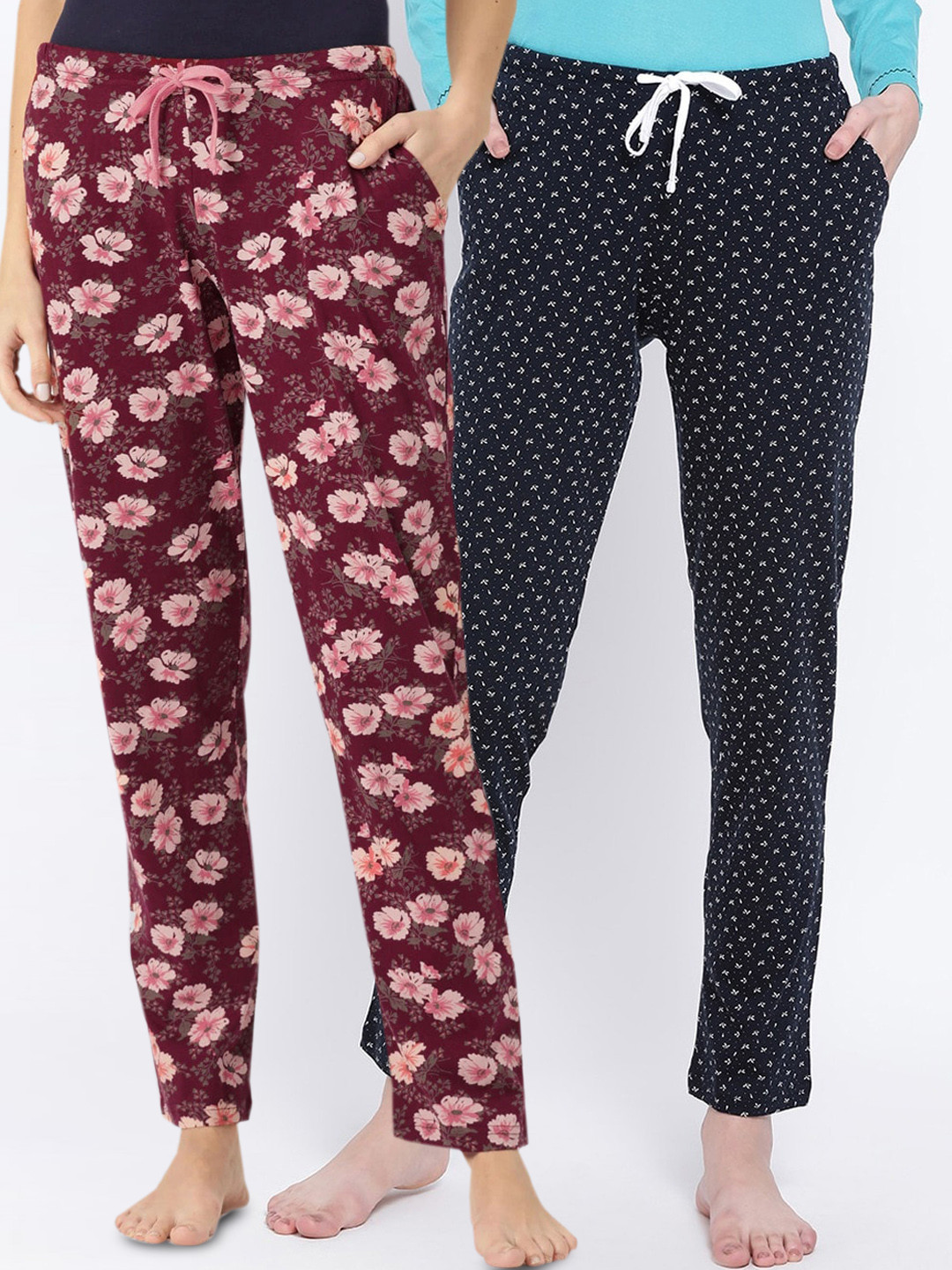 

Kanvin Women Pack Of 2 Printed Pure Cotton Lounge Pants, Maroon