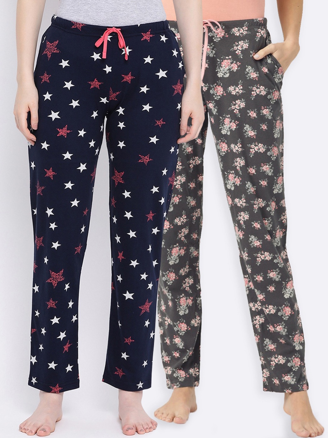 

Kanvin Women Pack Of 2 Printed Pure Cotton Lounge Pants, Charcoal