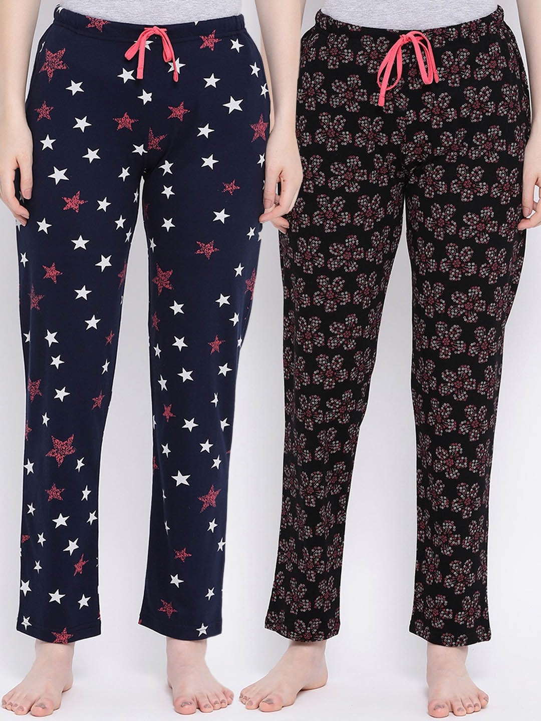 

Kanvin Women Pack Of 2 Printed Pure Cotton Lounge Pants, Black
