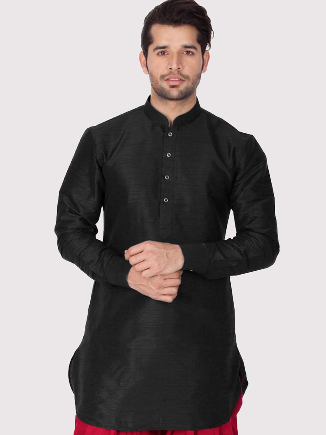 

VASTRAMAY Men Black Thread Work Kurta