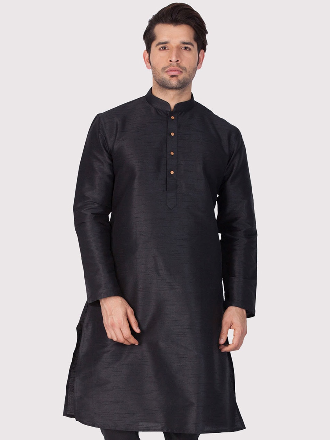 

VASTRAMAY Men Black Thread Work Kurta