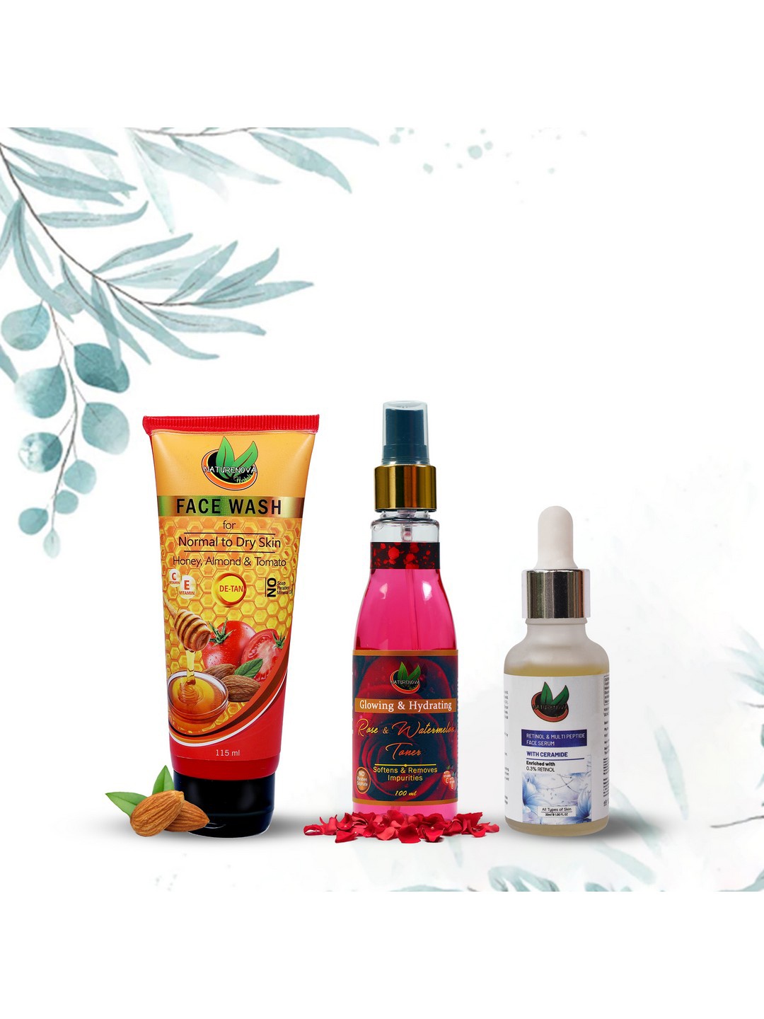 

NatureNova Herbals Set of De-Tan Face Wash + Toner + Face Serum, Multi