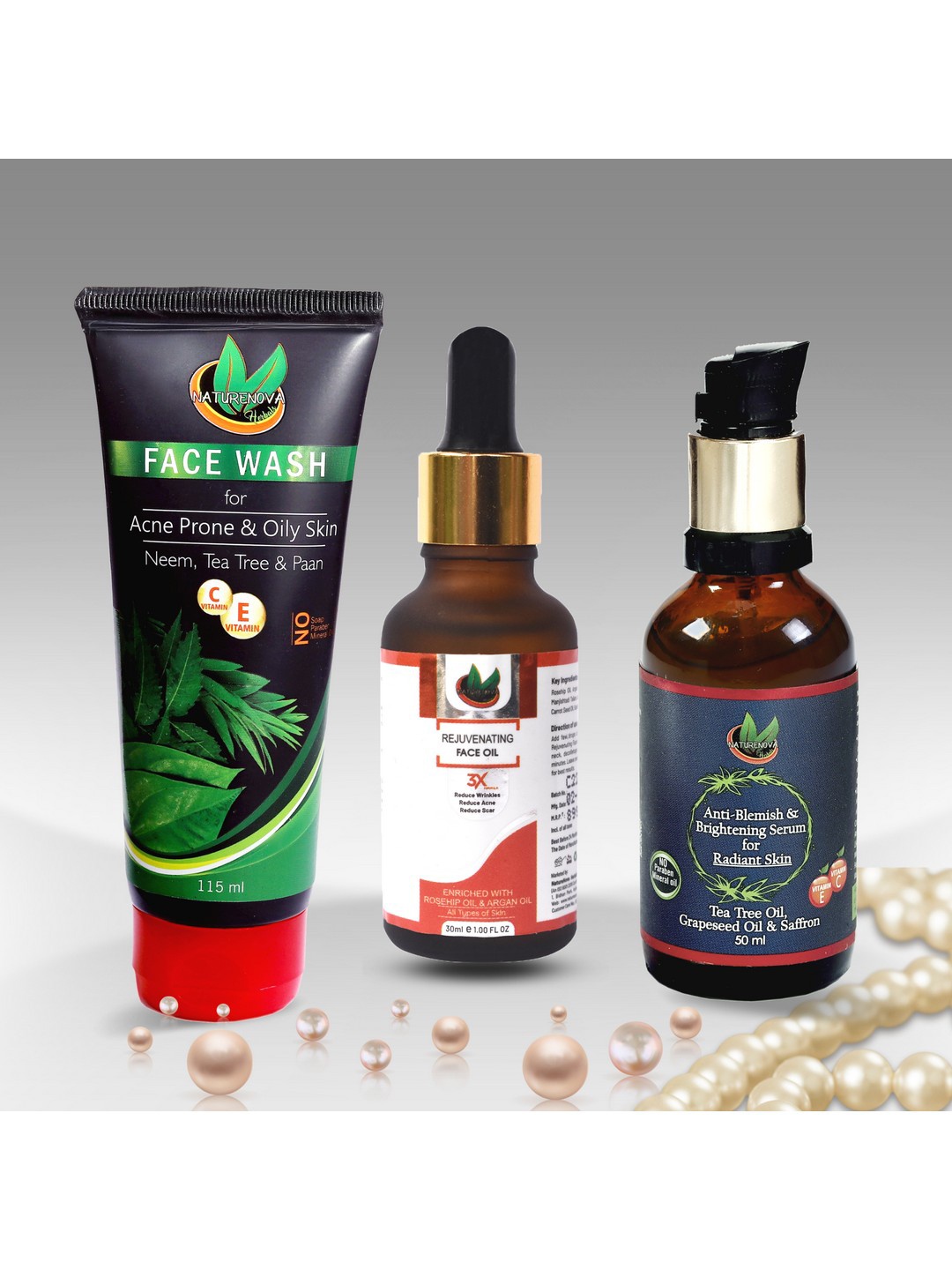 

NatureNova Herbals Acne Face Wash + Face Oil + Face Serum - 195ml, Green