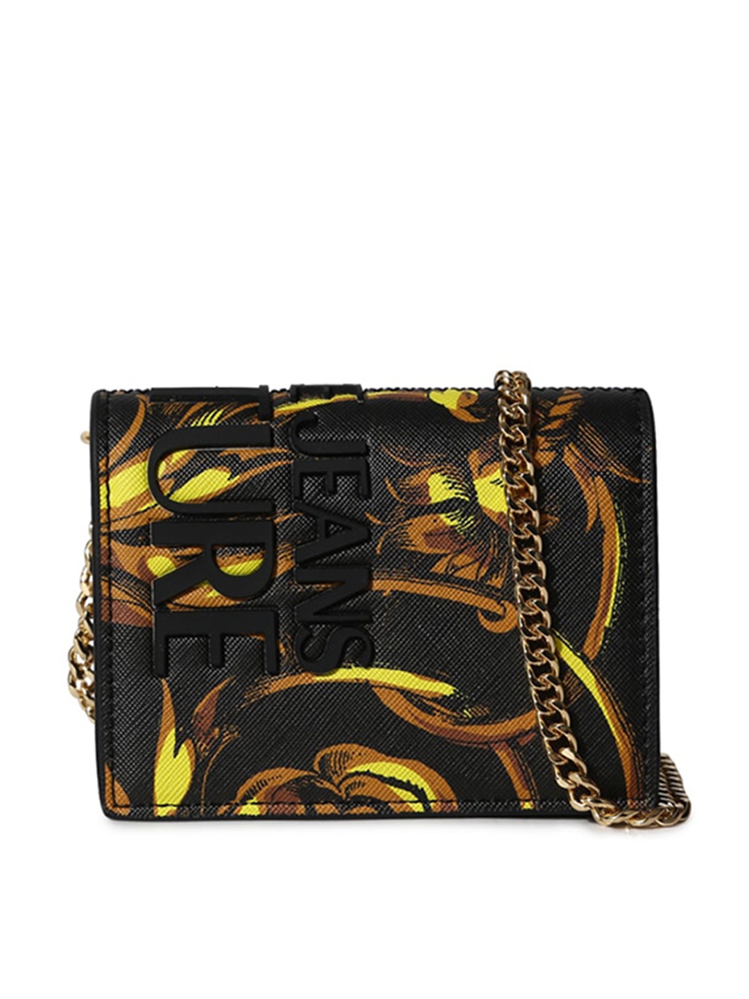 

Versace Jeans Couture Black Textured Leather Structured Sling Bag with Fringed