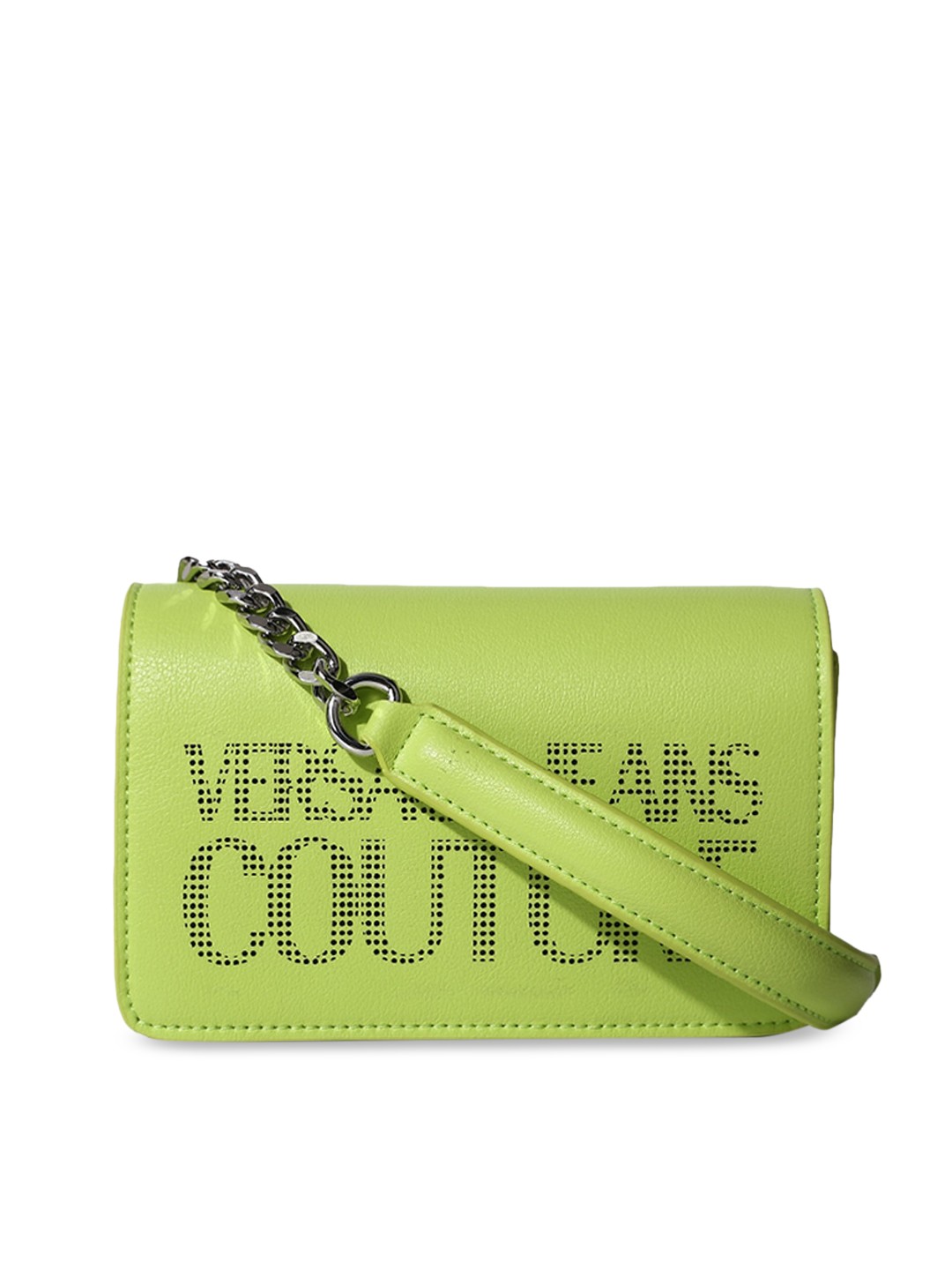 

Versace Jeans Couture Green Leather Swagger Sling Bag with Cut Work