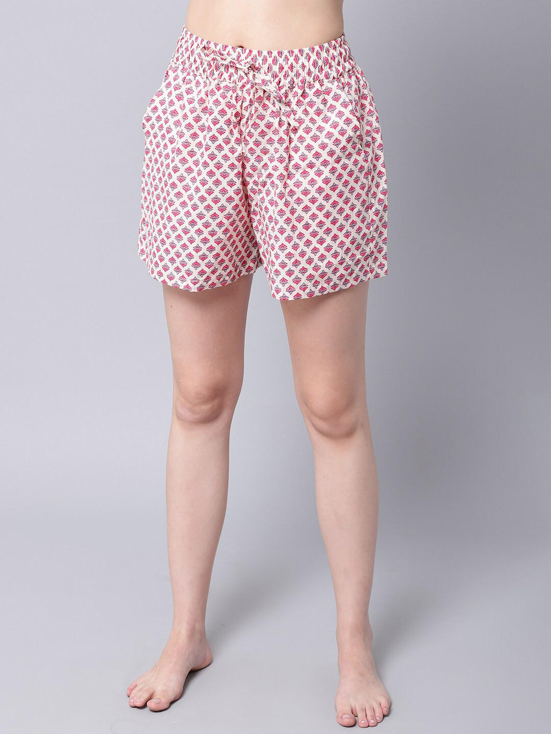 

TAG 7 Women White & Pink Printed Lounge Shorts