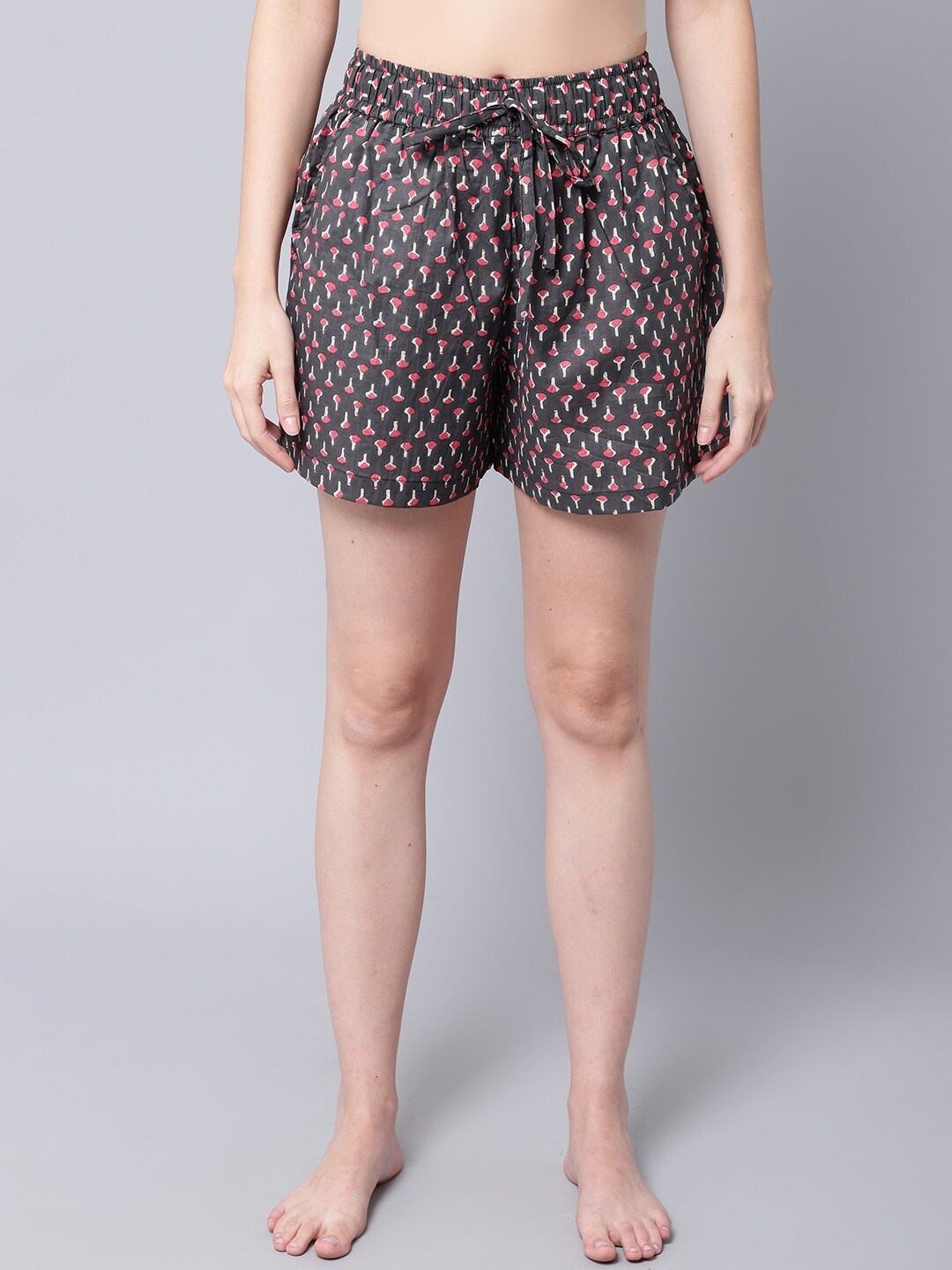 

TAG 7 Women Grey & Pink Printed Lounge Shorts