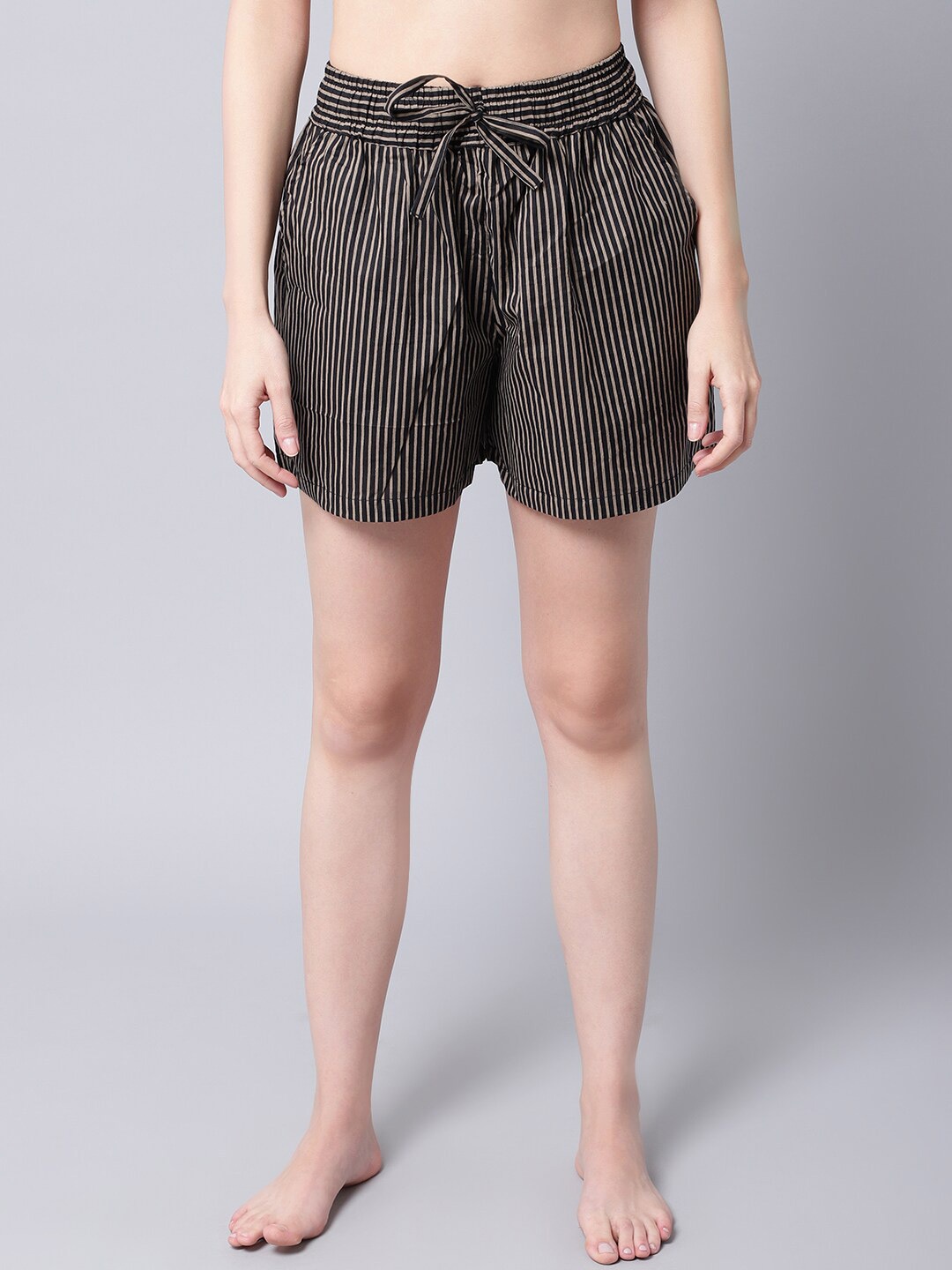 

TAG 7 Women Black Striped Lounge Shorts