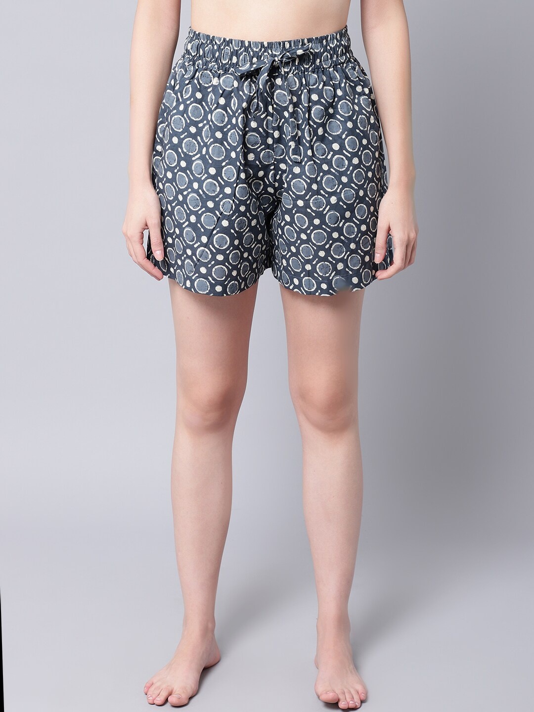 

TAG 7 Women Blue & White Printed Lounge Shorts