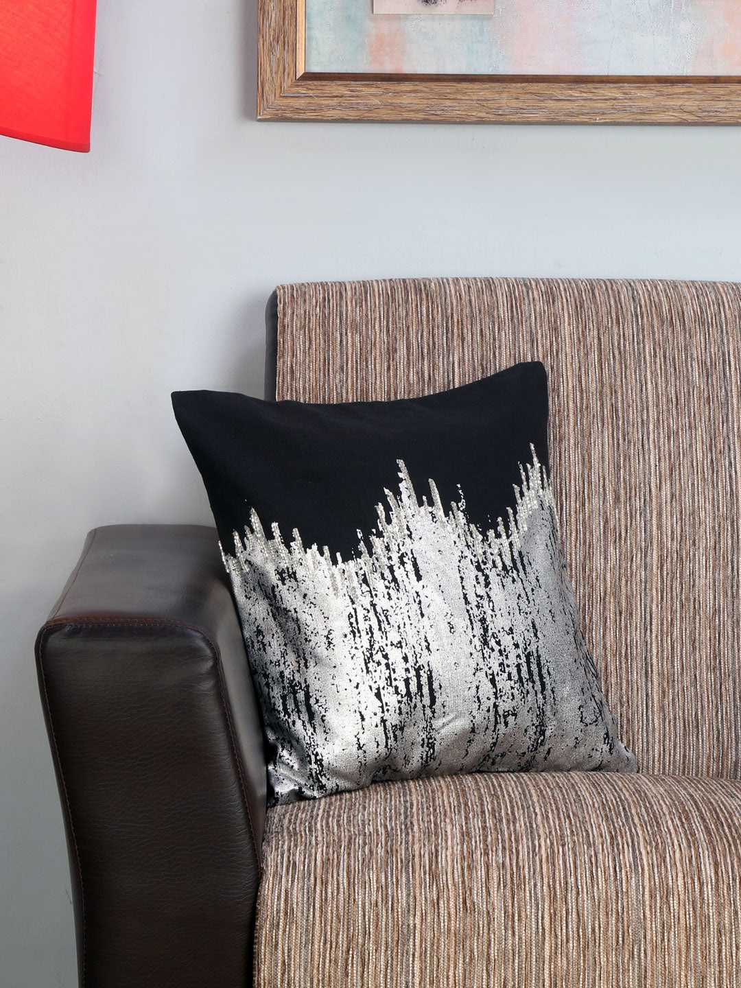 

Athome by Nilkamal Grey Abstract Square Cushion Covers